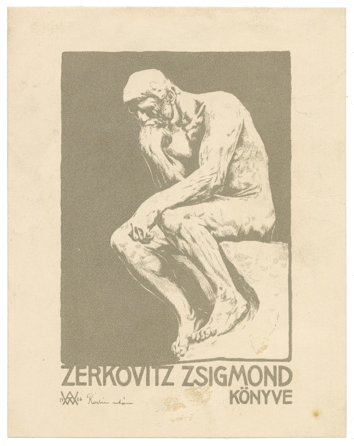Hungarian Secession Ex Libris Bookplate by Antal Weiss – 1908 woodcut