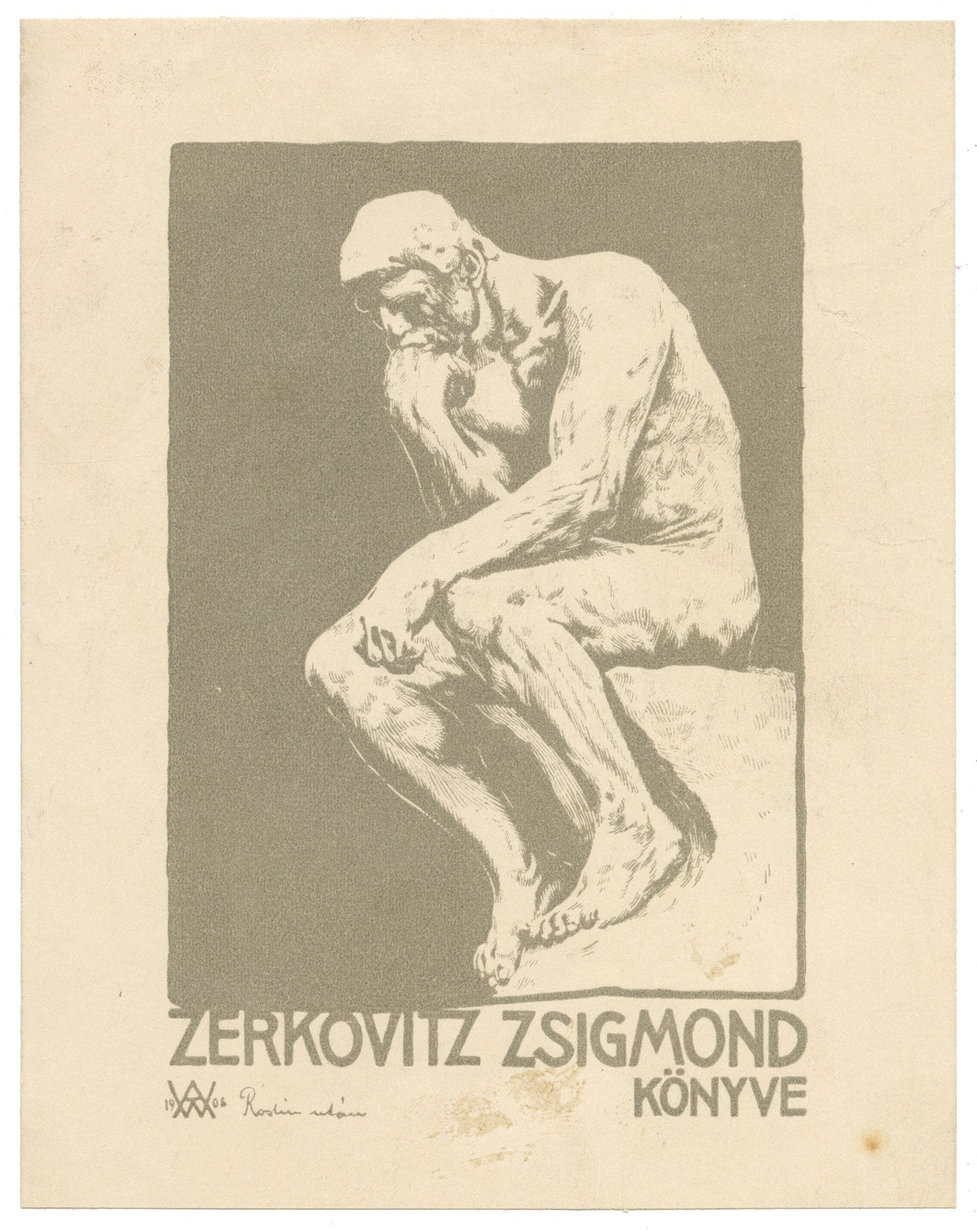 Hungarian Secession Ex Libris Bookplate by Antal Weiss – 1908 woodcut