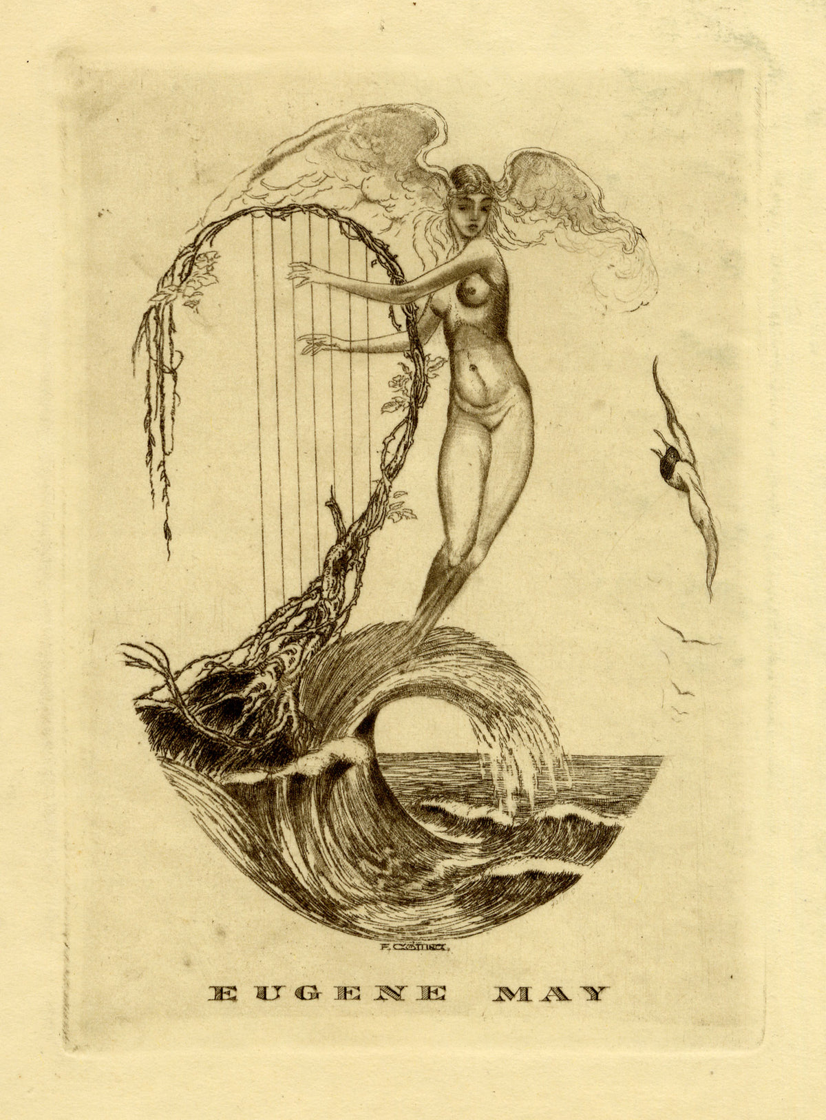 Vienna Secession Ex Libris Bookplate for Eugene May – c.1910s etching