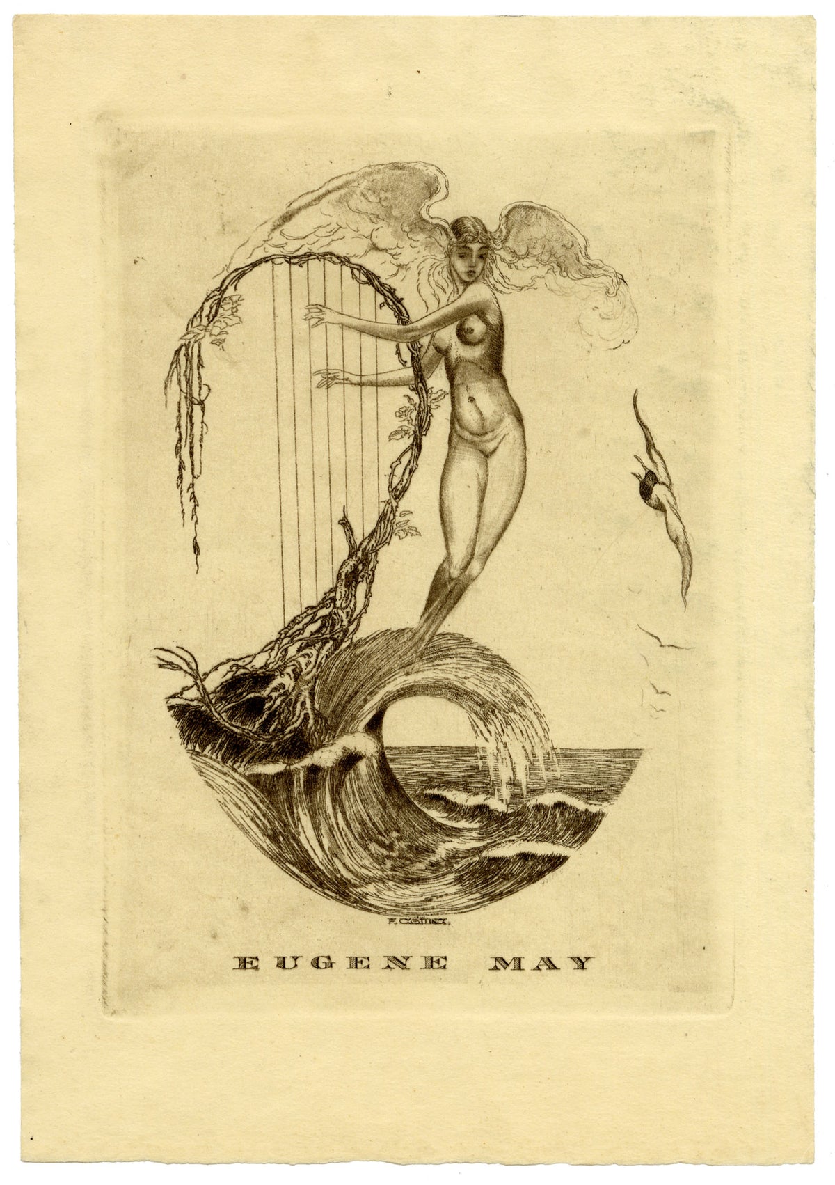 Vienna Secession Ex Libris Bookplate for Eugene May – c.1910s etching