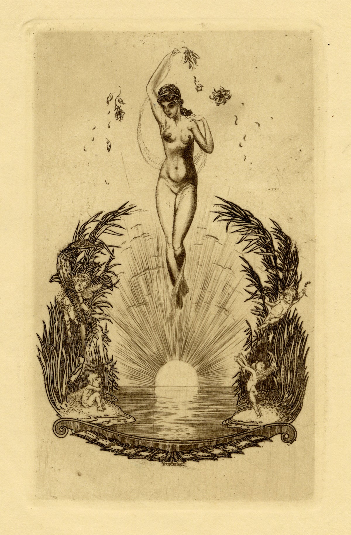 Vienna Secession Ex Libris Bookplate by Ferdinand Götting – c.1910 etching