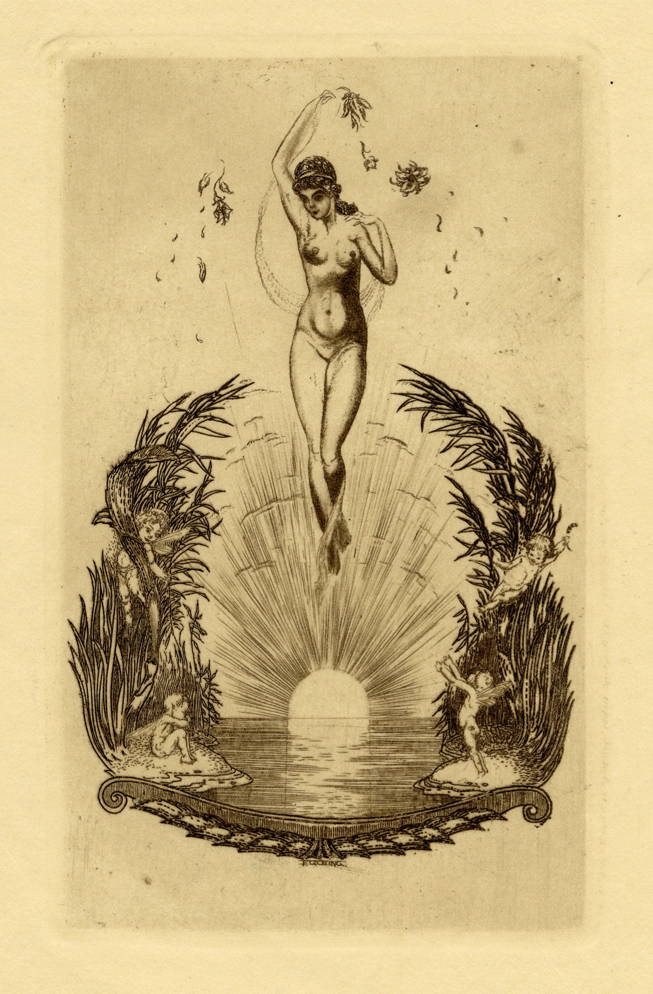 Vienna Secession Ex Libris Bookplate by Ferdinand Götting – c.1910 etching