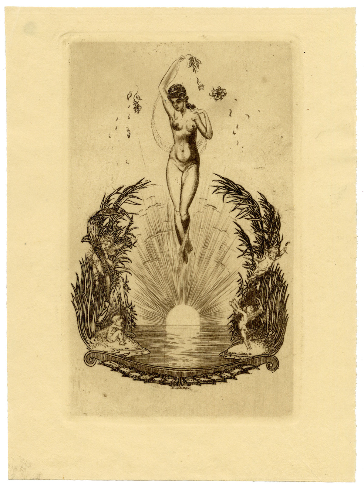 Vienna Secession Ex Libris Bookplate by Ferdinand Götting – c.1910 etching