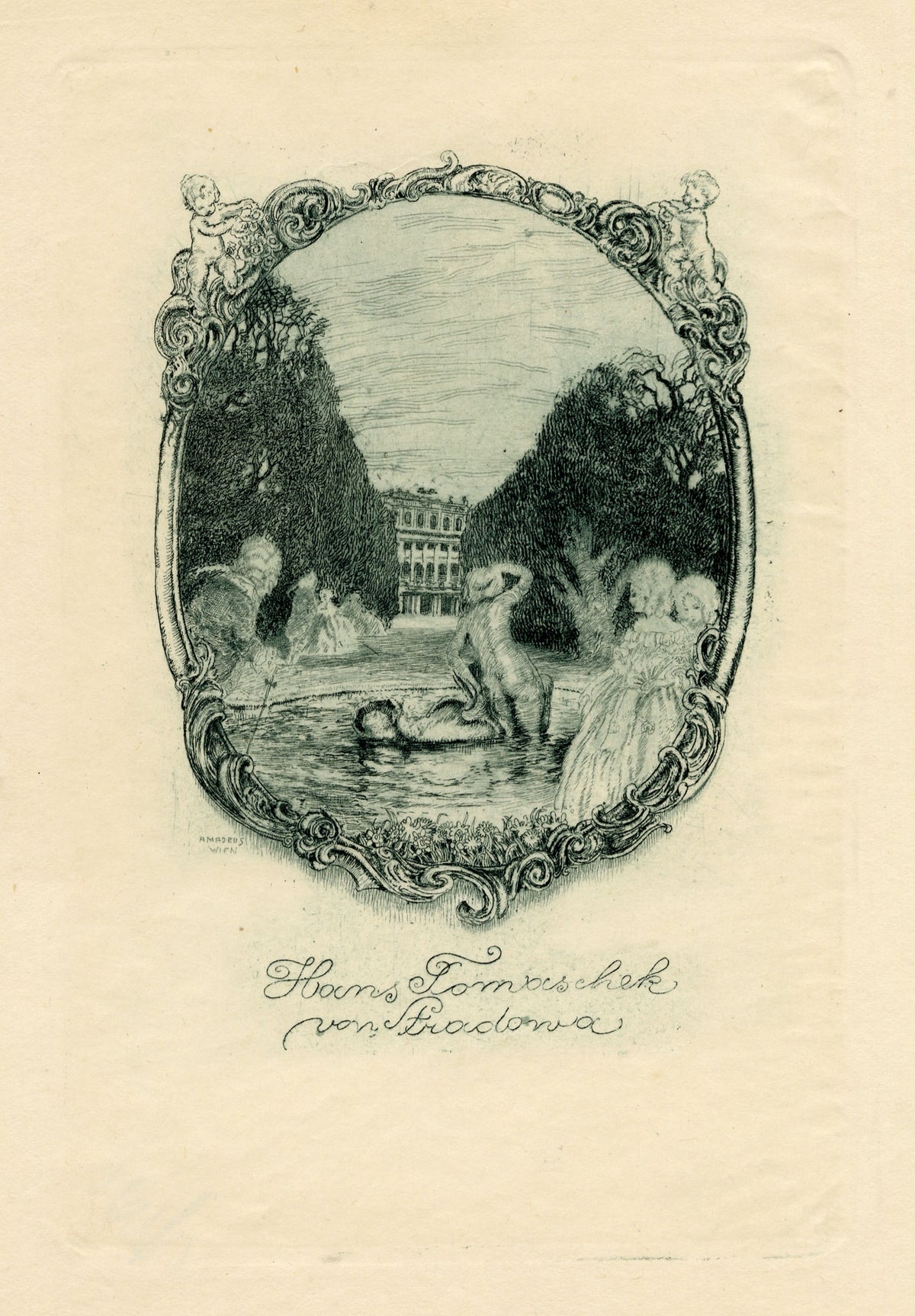 Vienna Secession Ex Libris Bookplate by Erhard Amadeus-Dier – 1916 engraving