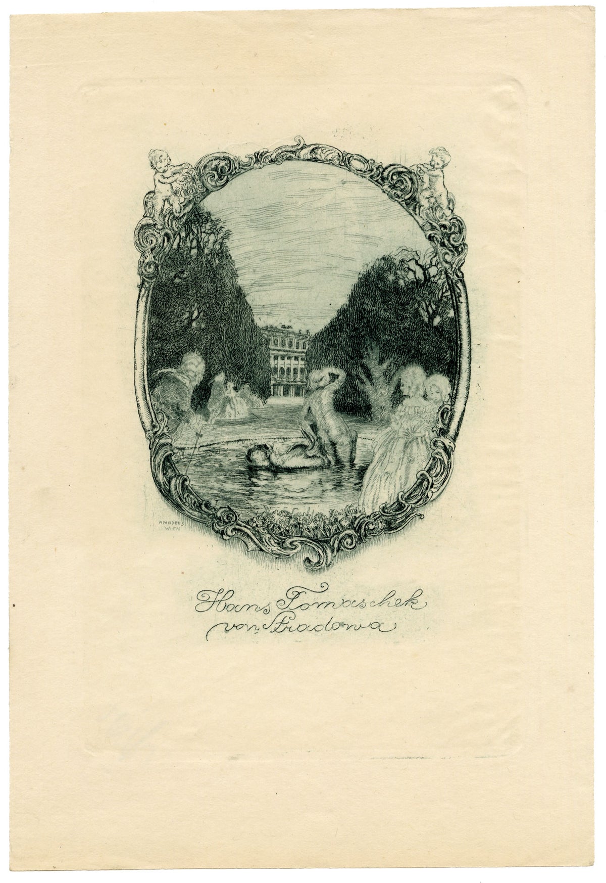 Vienna Secession Ex Libris Bookplate by Erhard Amadeus-Dier – 1916 engraving