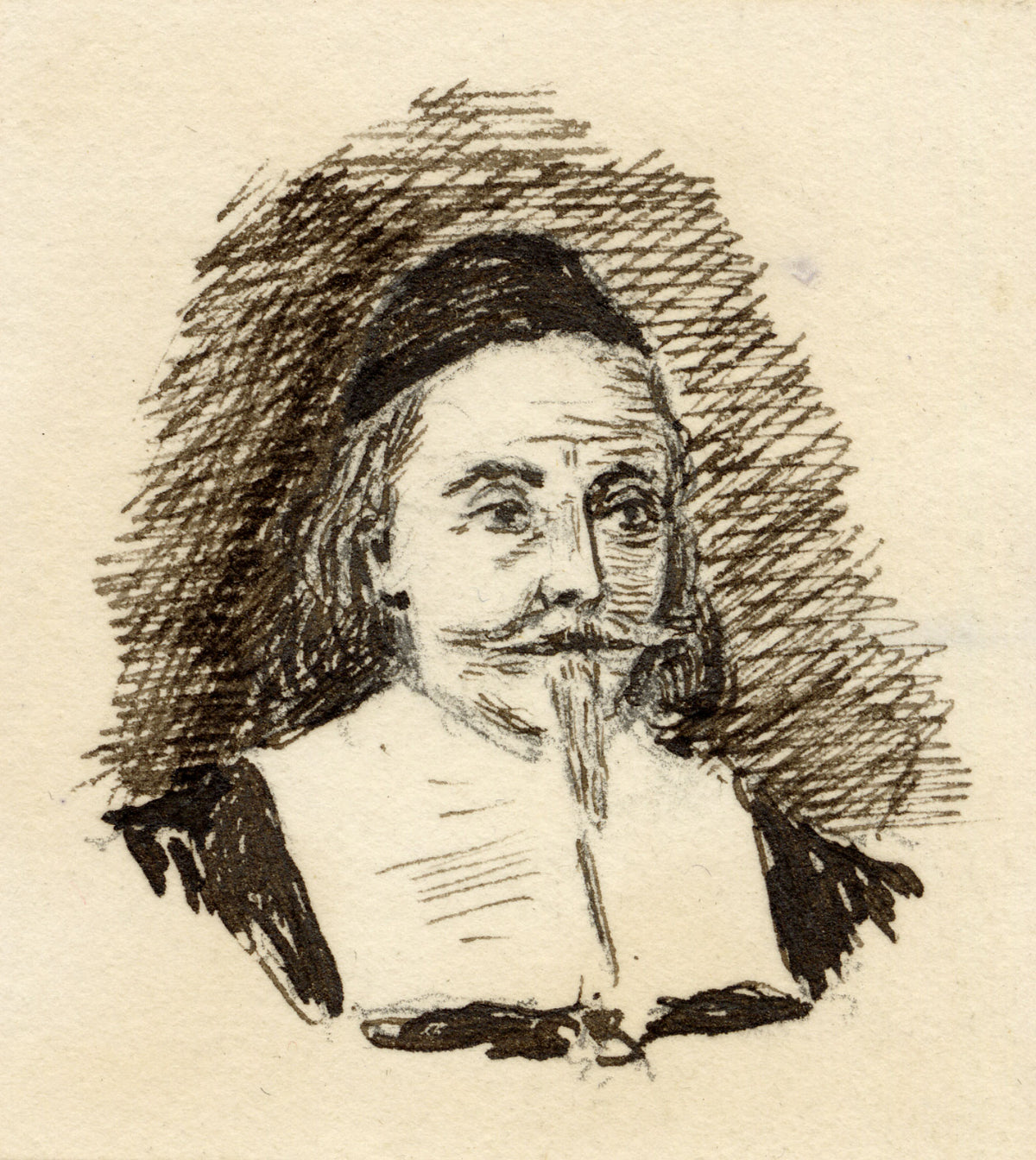 Pickford Robert Waller, Miniature Portrait of a John Endecott, Puritan of New England – c.1890s pen & ink drawing