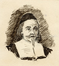 Pickford Robert Waller, Miniature Portrait of a John Endecott, Puritan of New England – c.1890s pen & ink drawing