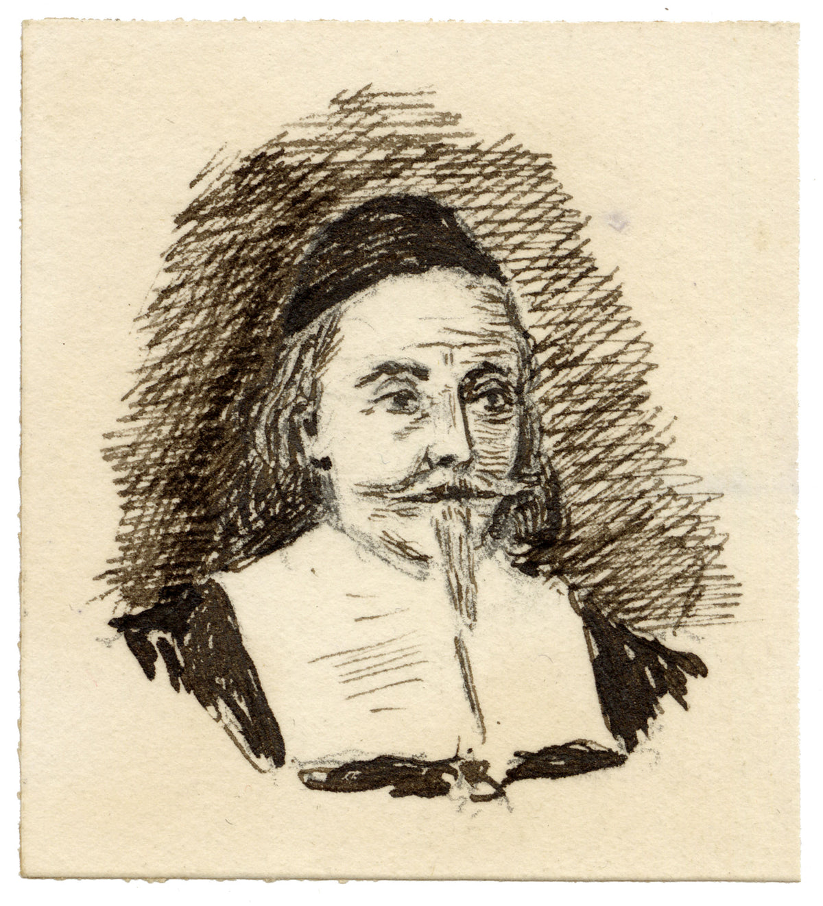 Pickford Robert Waller, Miniature Portrait of a John Endecott, Puritan of New England – c.1890s pen & ink drawing