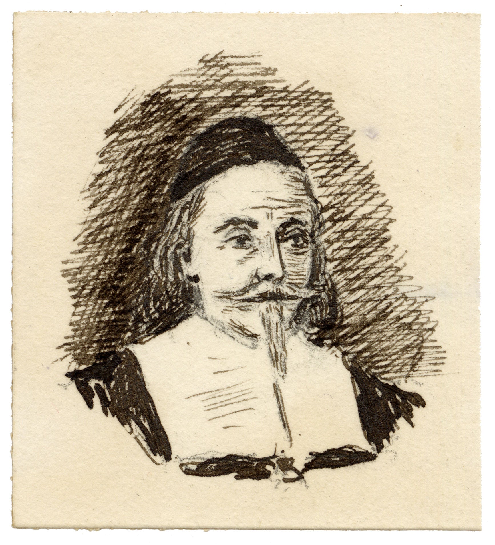Pickford Robert Waller, Miniature Portrait of a John Endecott, Puritan of New England – c.1890s pen & ink drawing