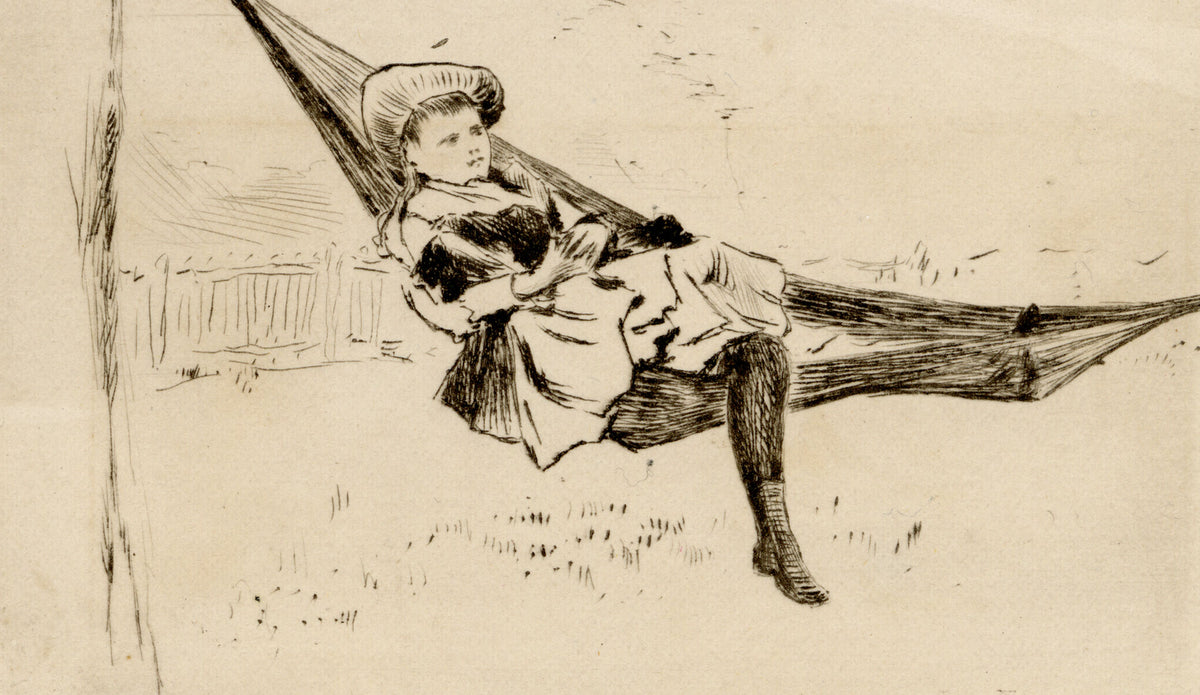 Pickford Robert Waller, Victorian Girl in Hammock – c.1890s etching print