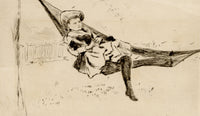 Pickford Robert Waller, Victorian Girl in Hammock – c.1890s etching print