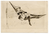 Pickford Robert Waller, Victorian Girl in Hammock – c.1890s etching print