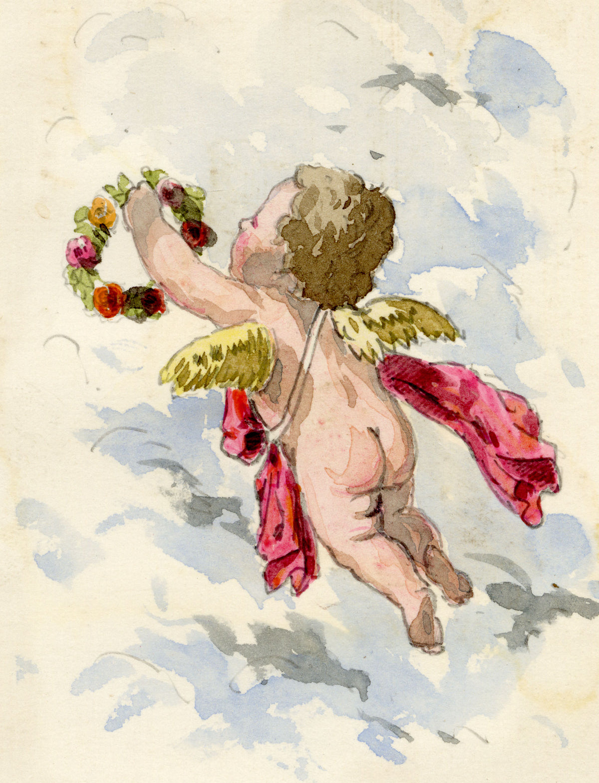 Pickford Robert Waller, Putto with Wreath – c.1890s watercolour painting