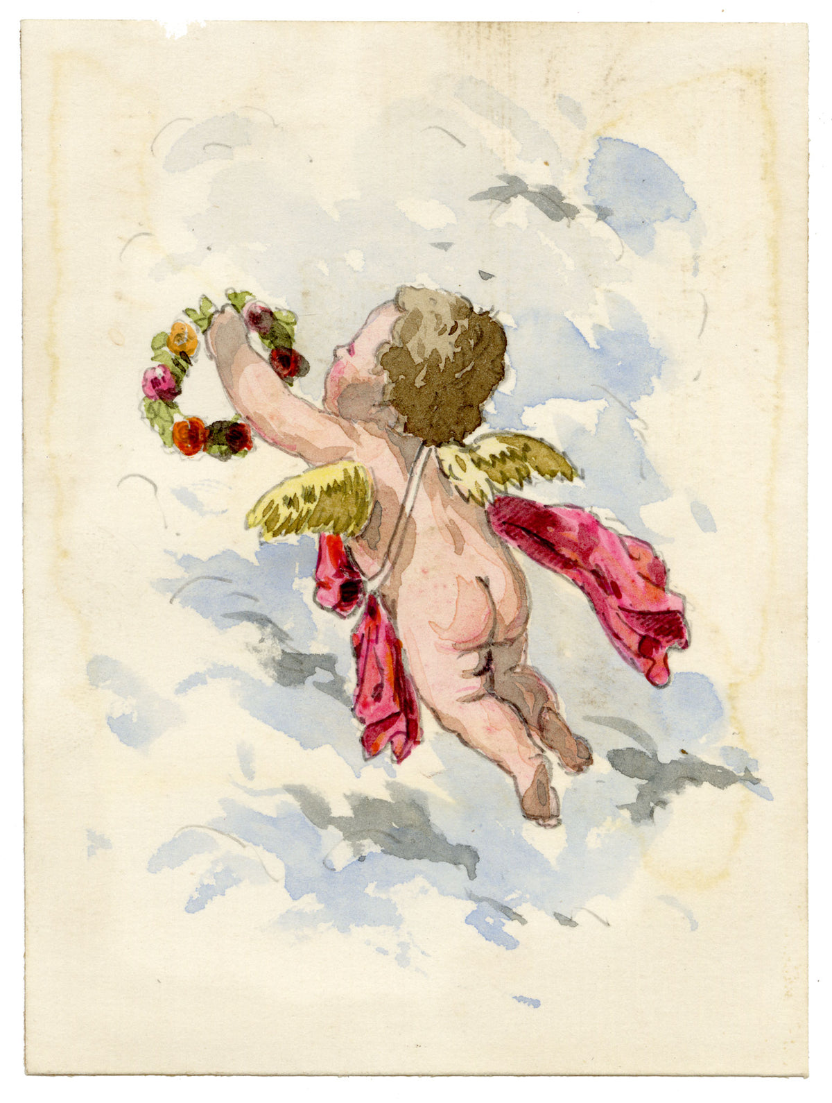 Pickford Robert Waller, Putto with Wreath – c.1890s watercolour painting