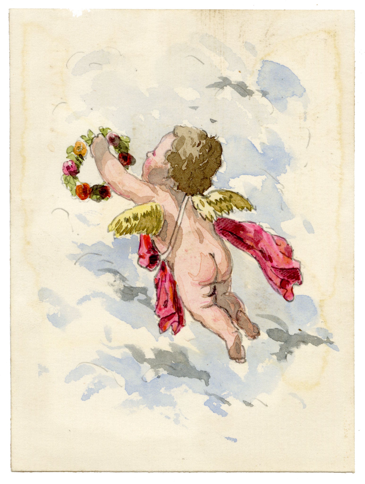 Pickford Robert Waller, Putto with Wreath – c.1890s watercolour painting