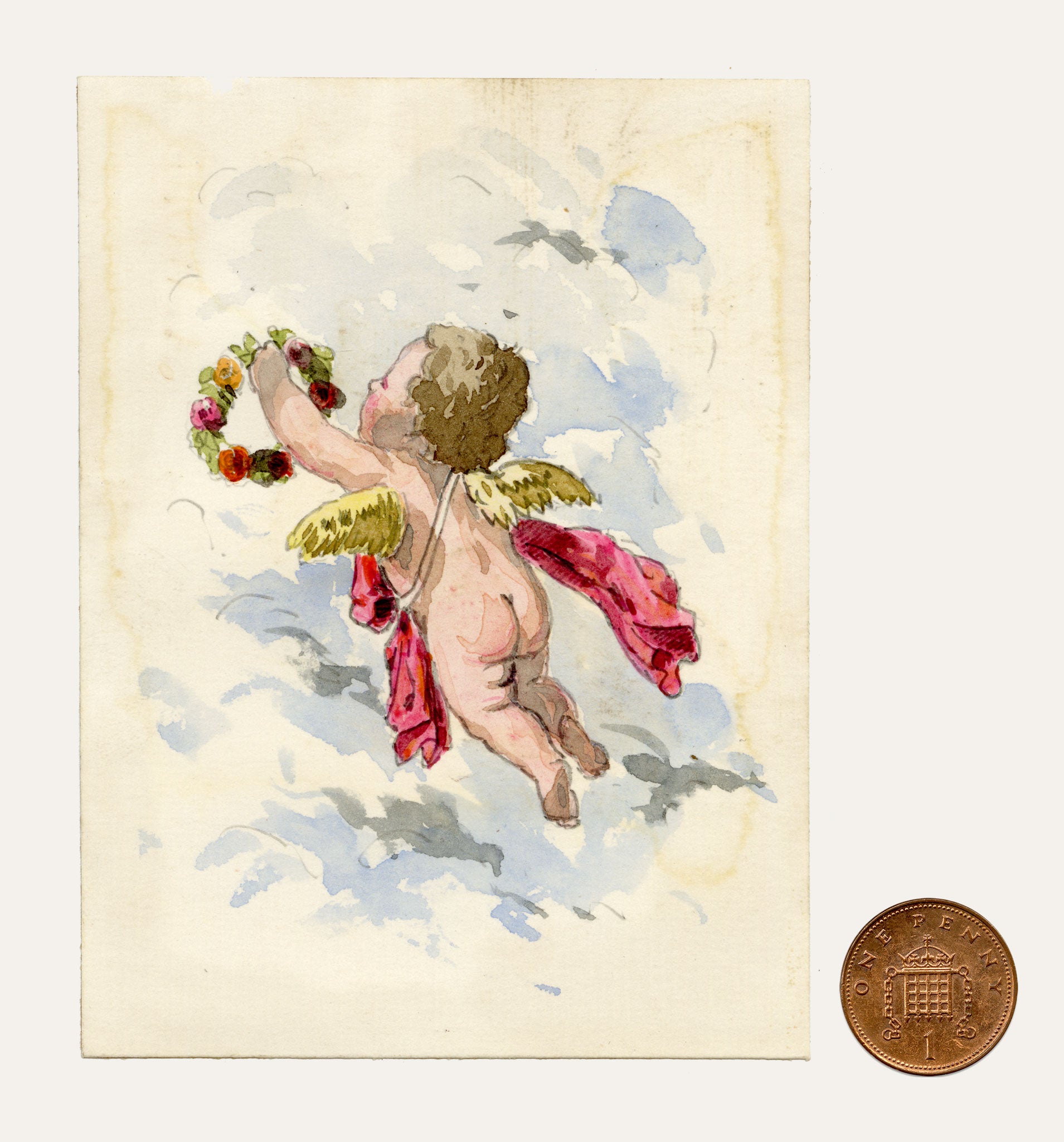 Pickford Robert Waller, Putto with Wreath – c.1890s watercolour painting