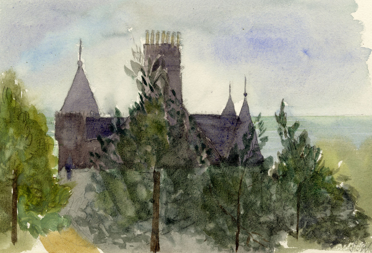 Pickford Robert Waller, Church Rooftop Silhouette View – c.1890s watercolour painting
