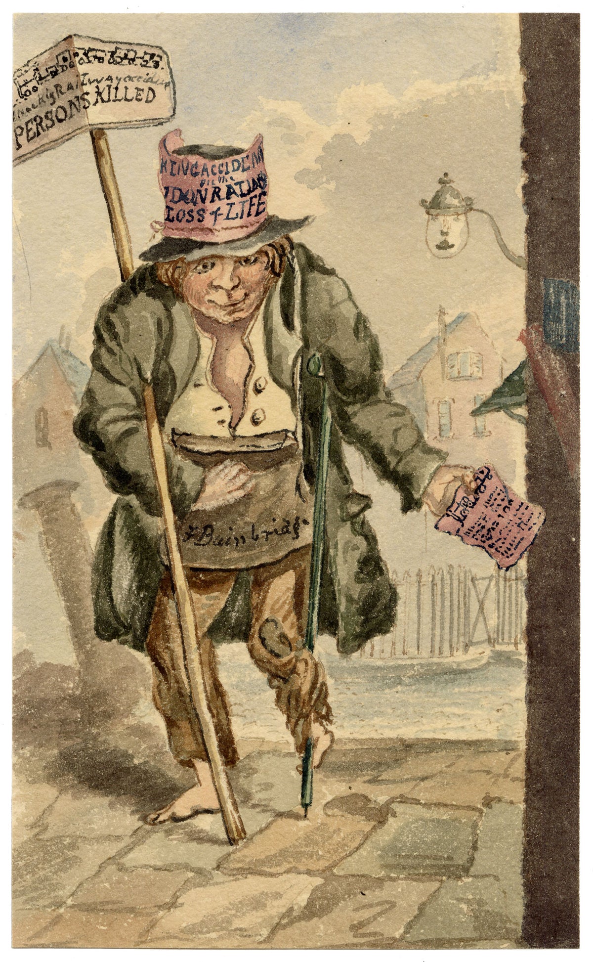 F. Bainbridge, Victorian Street Cries: A Character in Liverpool – 1842 watercolour painting