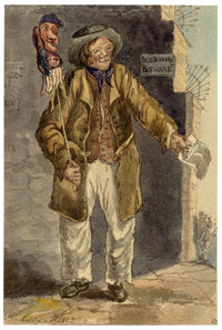 F. Bainbridge, Victorian Street Cries: Punch Performer 'A Distributor of Hand Bills' – 1842 watercolour painting
