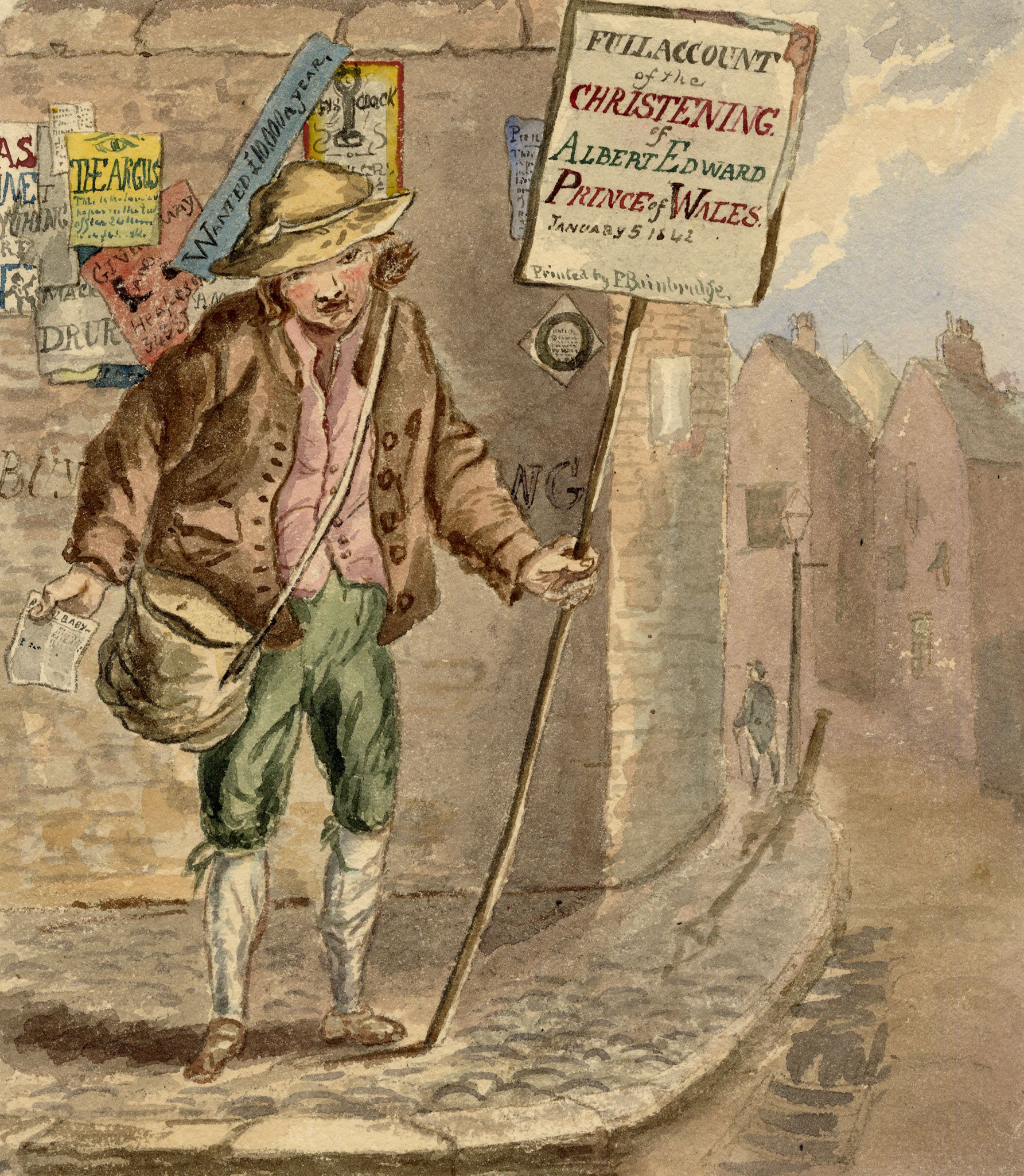 F. Bainbridge, Victorian Street Cries: Newspaper Boy – 1842 watercolour painting
