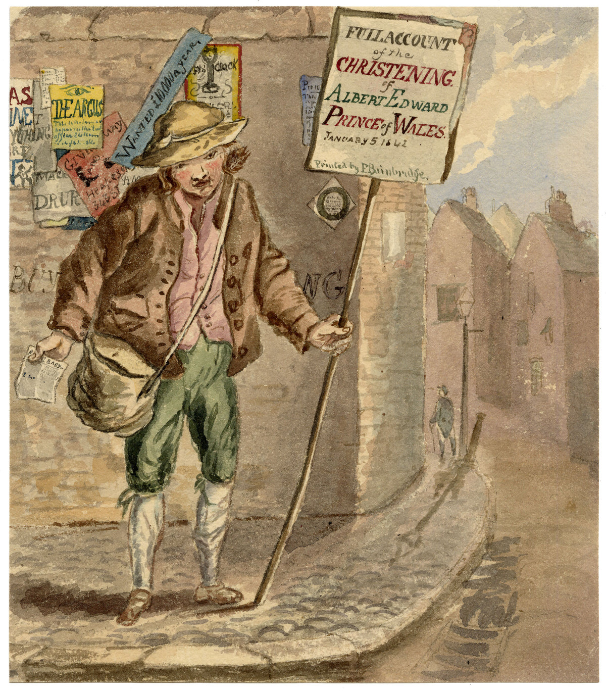 F. Bainbridge, Victorian Street Cries: Newspaper Boy – 1842 watercolour painting