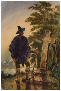F. Bainbridge, A Spanish Peasant by Stone Cross – 1842 watercolour painting