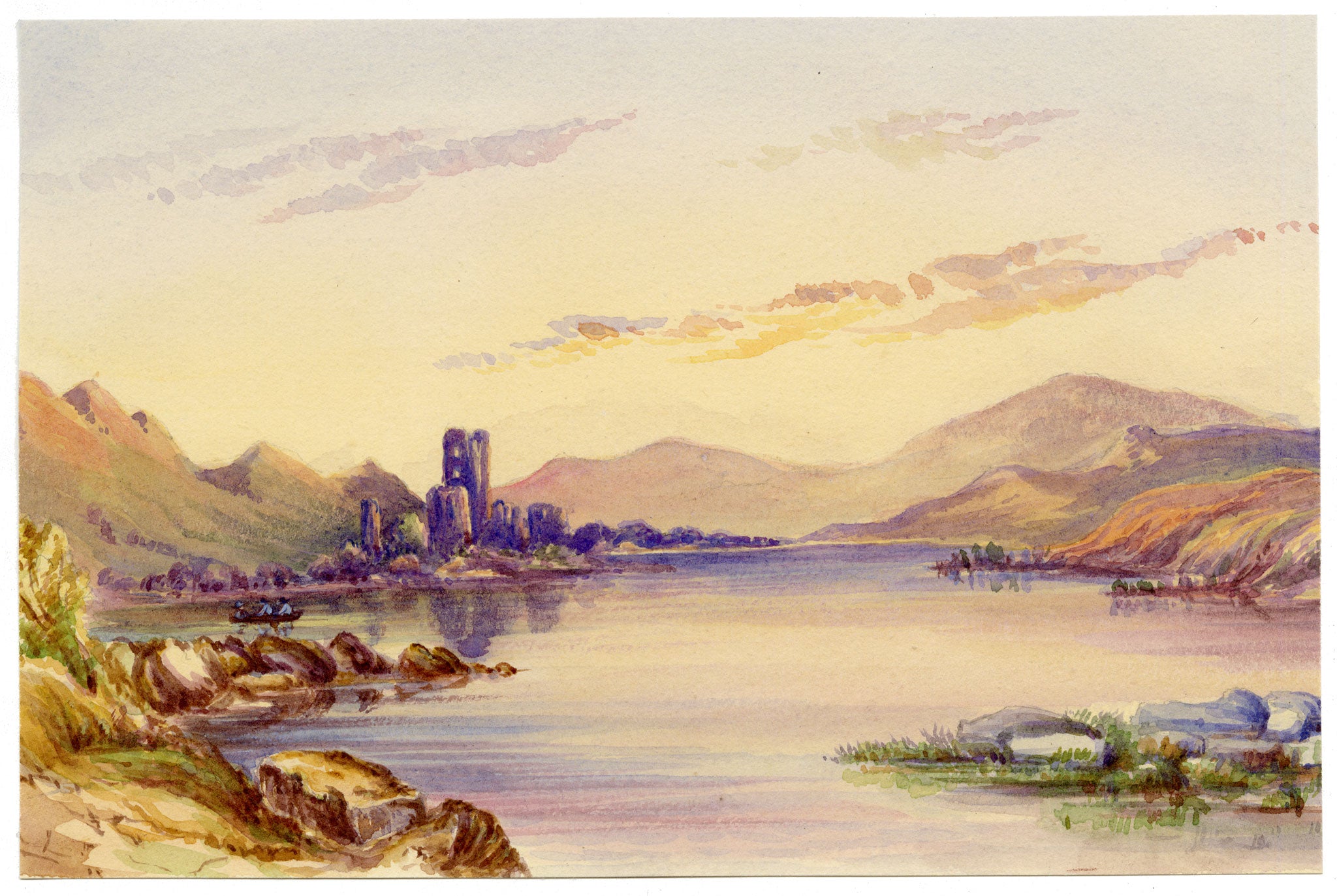 F. Bainbridge, Loch Awe, Argyll & Bute, Scottish Highlands – 1842 watercolour painting