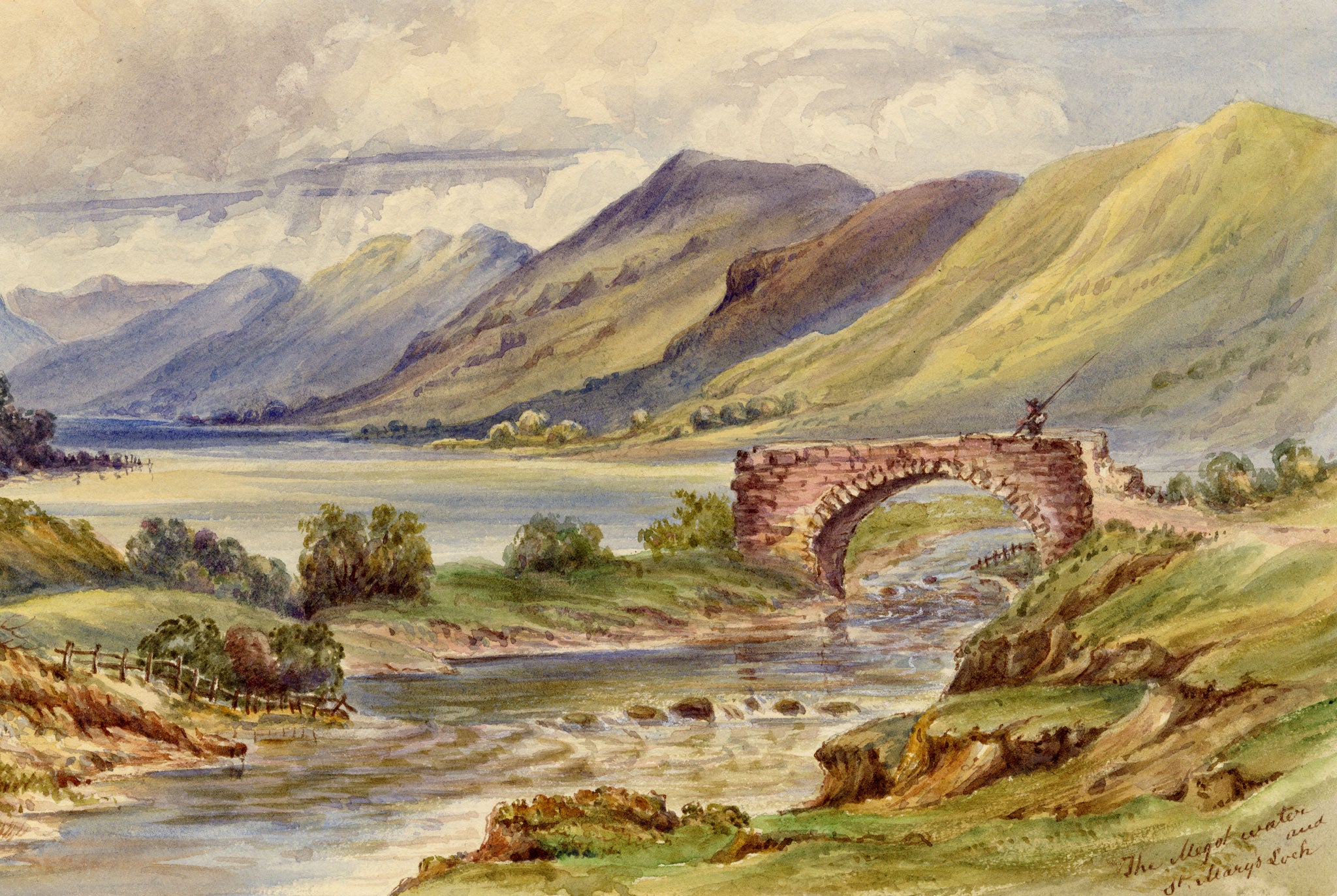 F. Bainbridge, The Meg of Water, St Mary's Loch, Scottish Borders – 1870s watercolour painting