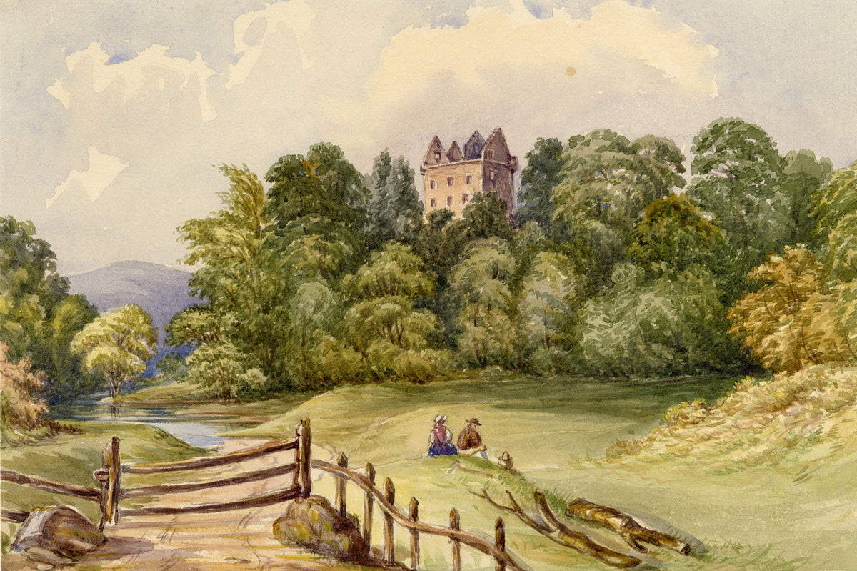 F. Bainbridge, Newark Castle near Selkirk, Scottish Borders – 1870s watercolour painting
