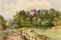 F. Bainbridge, Newark Castle near Selkirk, Scottish Borders – 1870s watercolour painting