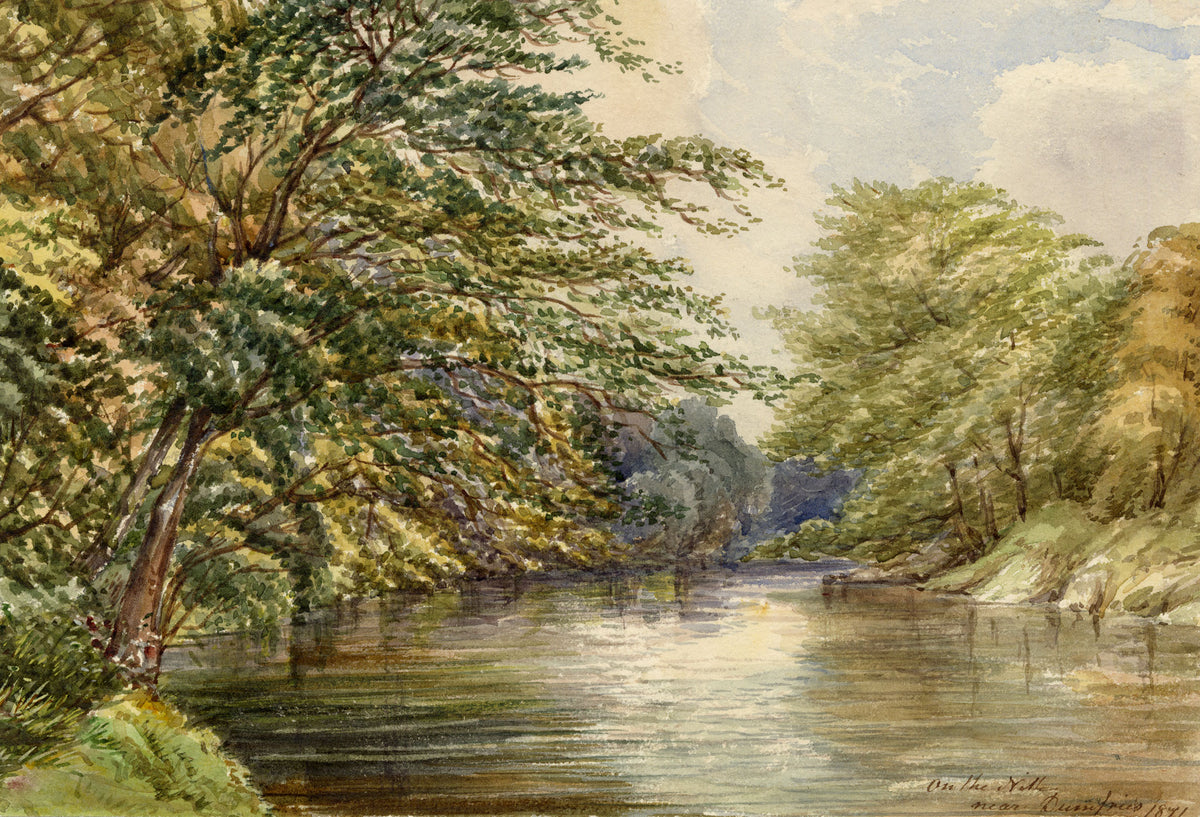 F. Bainbridge, On the River Nith near Dumfries, Scotland – 1871 watercolour painting