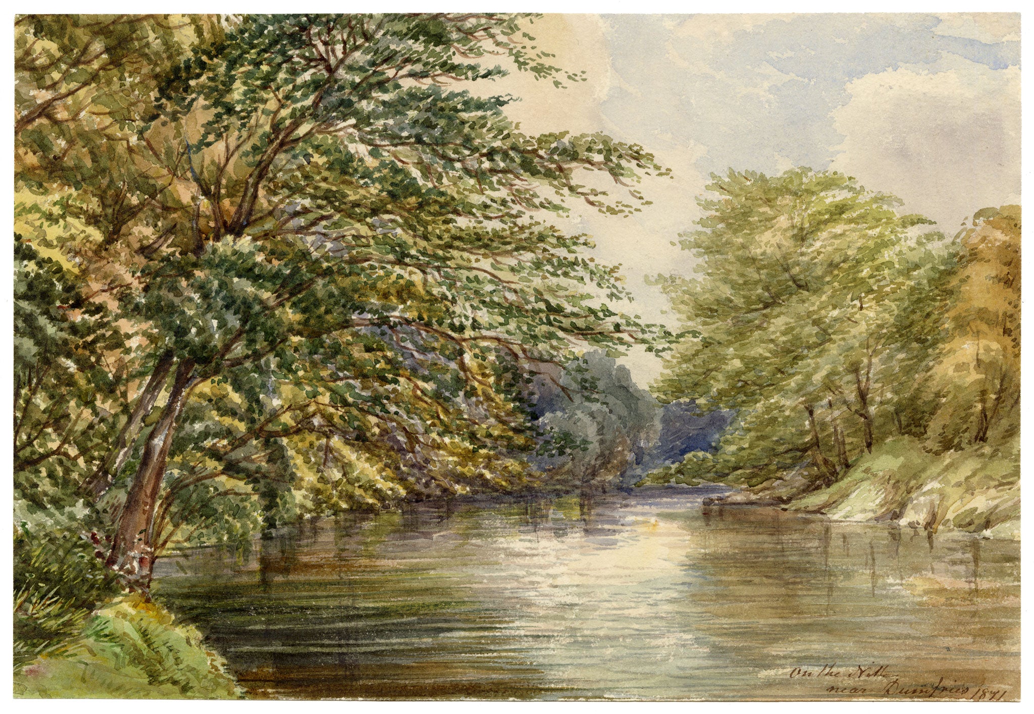 F. Bainbridge, On the River Nith near Dumfries, Scotland – 1871 watercolour painting