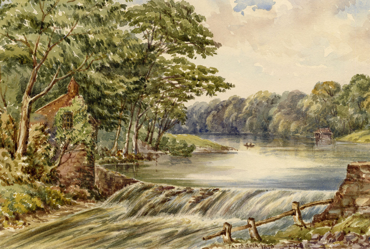 F. Bainbridge, Thorp Arch, River Wharfe, Yorkshire – 1876 watercolour painting