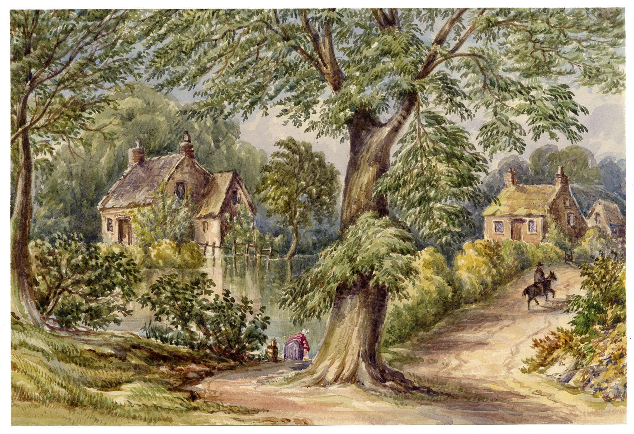 F. Bainbridge, Roxburgh, Scottish Borders – 1870s watercolour painting