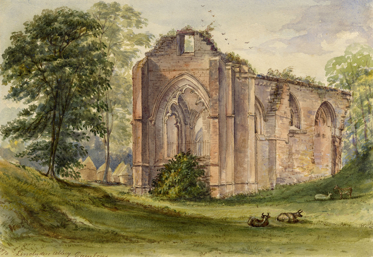 F. Bainbridge, Lincluden Abbey, Dumfries, Scotland – 1870 watercolour painting
