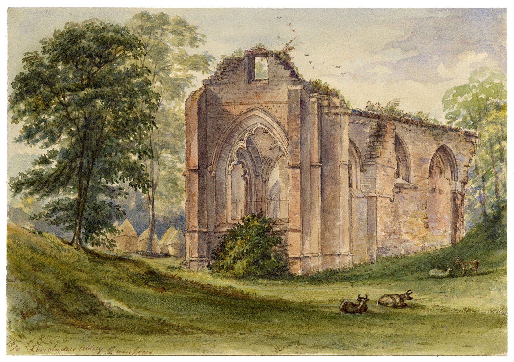 F. Bainbridge, Lincluden Abbey, Dumfries, Scotland – 1870 watercolour painting