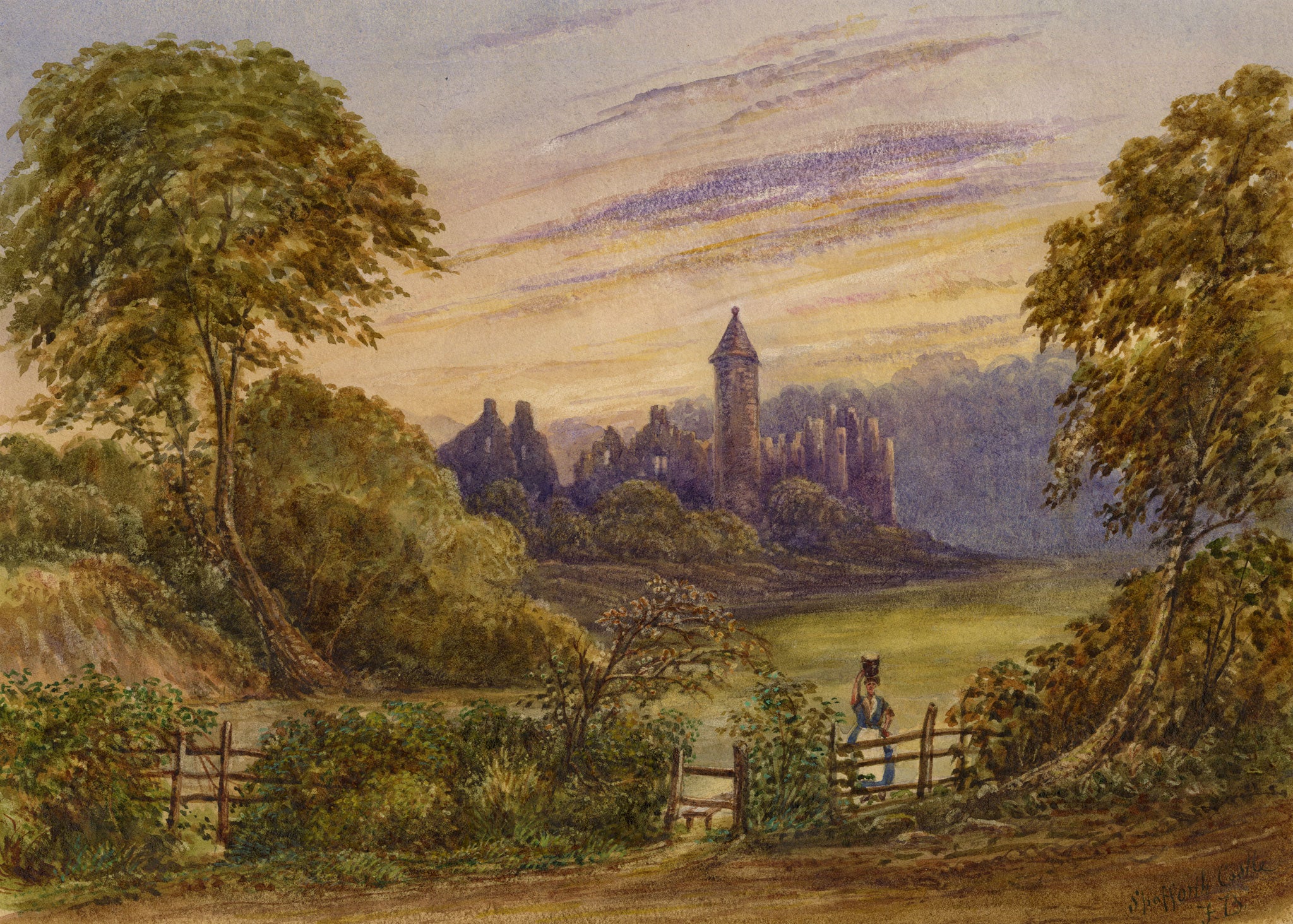 F. Bainbridge, Spofforth Castle, Yorkshire – 1870s watercolour painting