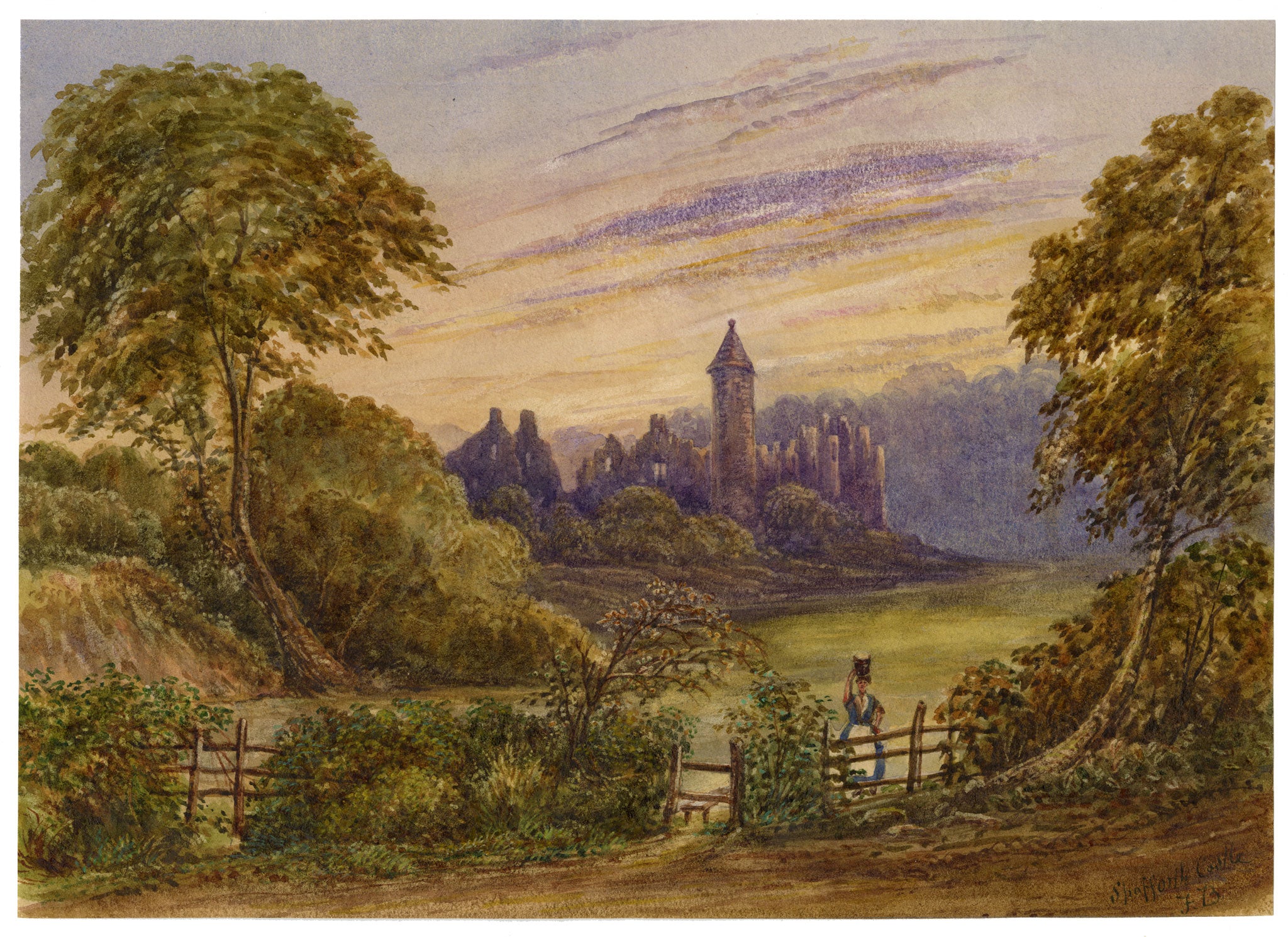 F. Bainbridge, Spofforth Castle, Yorkshire – 1870s watercolour painting