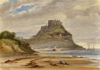 F. Bainbridge, Mont Orgueil Castle & Harbour of Gorey, Jersey – 1883 watercolour painting