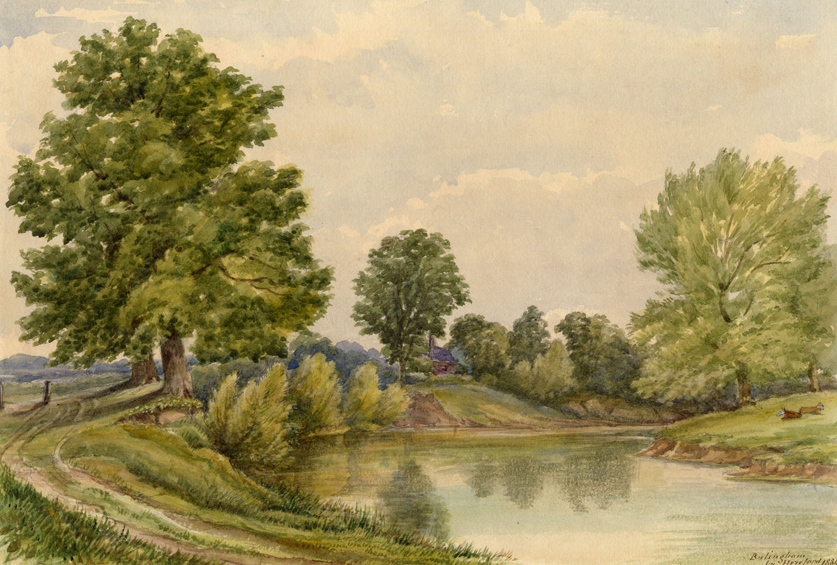 F. Bainbridge, River Wye at Bullingham by Hereford – 1884 watercolour painting