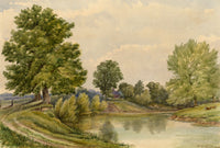 F. Bainbridge, River Wye at Bullingham by Hereford – 1884 watercolour painting