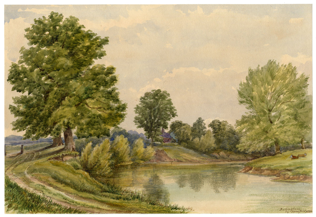 F. Bainbridge, River Wye at Bullingham by Hereford – 1884 watercolour painting