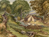 F. Bainbridge, Mill nears Melrose, Scottish Borders – 1870s watercolour painting