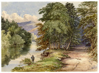 F. Bainbridge, Angler on the River Yarrow, Scottish Borders – 1870s watercolour painting