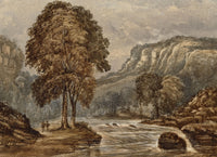 F. Bainbridge, River Gorge Landscape with Figures – 1884 watercolour painting