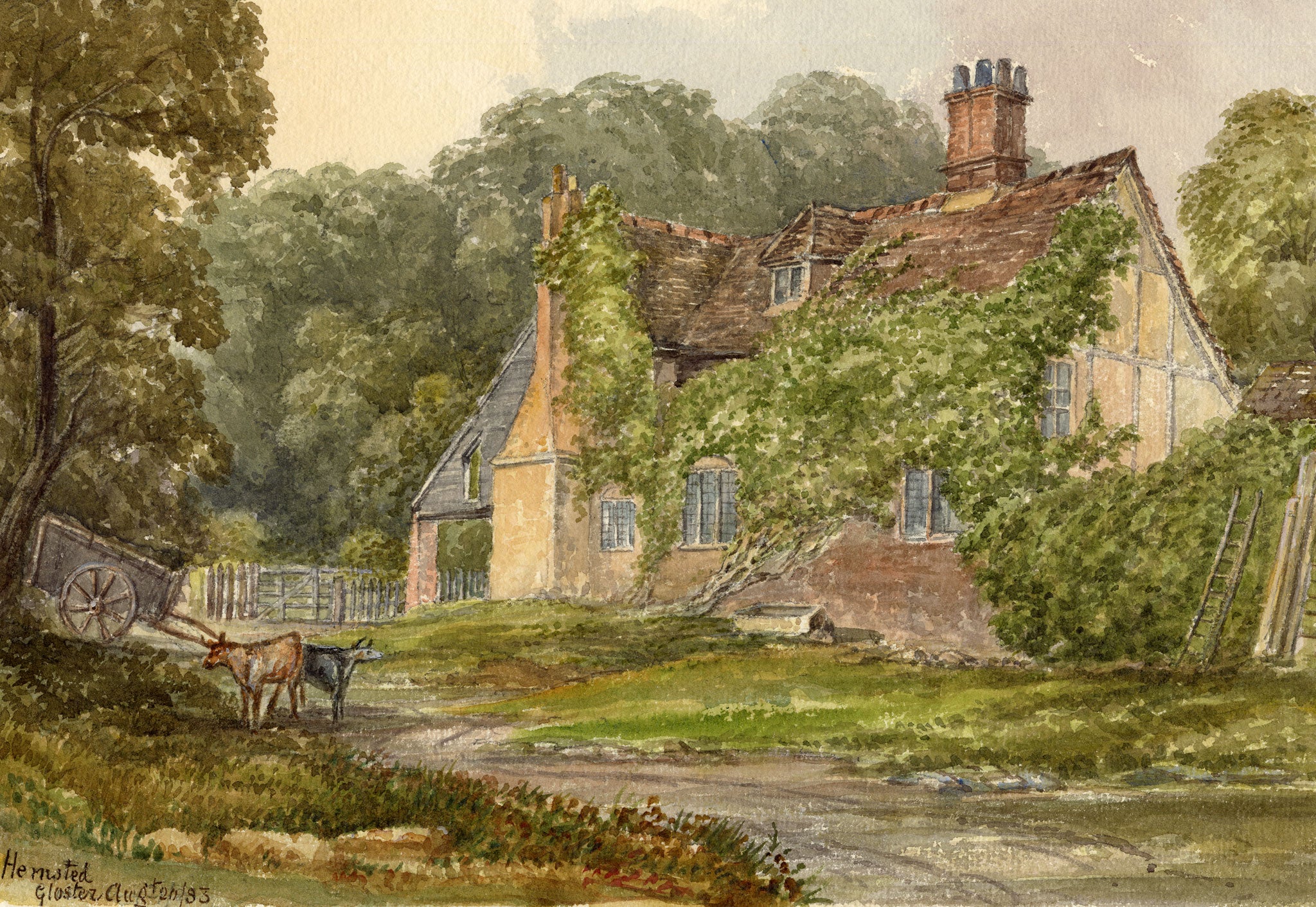 F. Bainbridge, Hempsted Farmhouse, Gloucester – 1883 watercolour painting