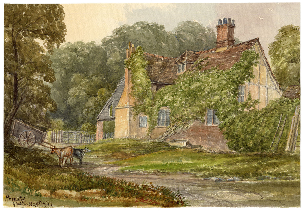 F. Bainbridge, Hempsted Farmhouse, Gloucester – 1883 watercolour painting