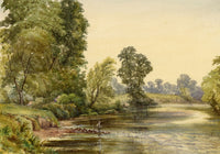 F. Bainbridge, River Wye with Angler near Hereford – 1884 watercolour painting