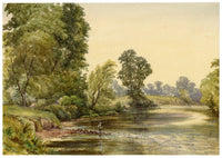 F. Bainbridge, River Wye with Angler near Hereford – 1884 watercolour painting