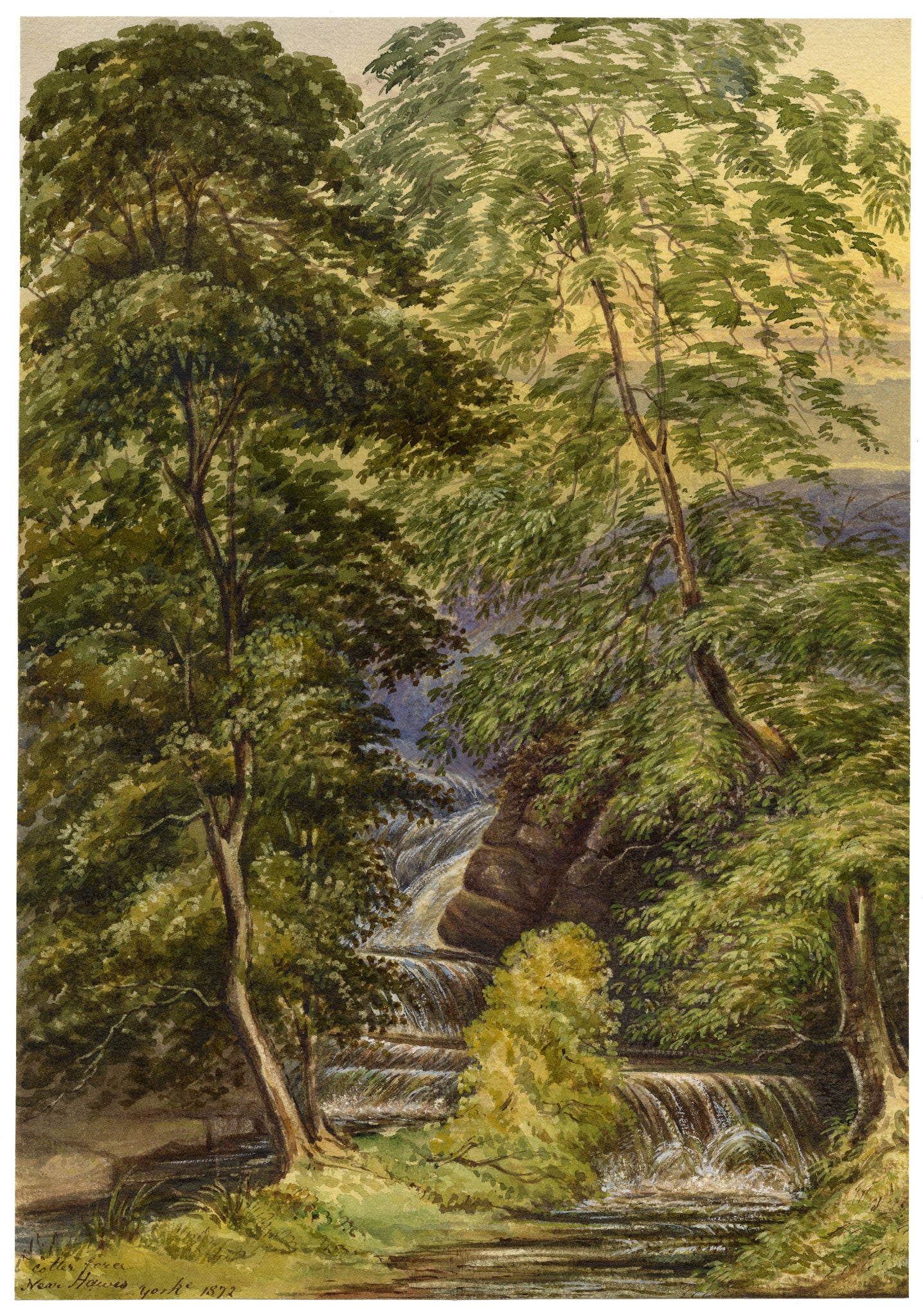 F. Bainbridge, Cotter Force Waterfall near Hawes, Yorkshire – 1872 watercolour painting